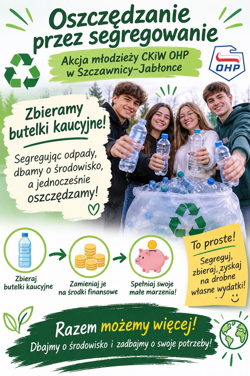 „OSZCZĘDZANIE PRZEZ SEGREGOWANIE!”  MŁODZIEŻ Z CKIW OHP DZIAŁA I ZYSKUJE!